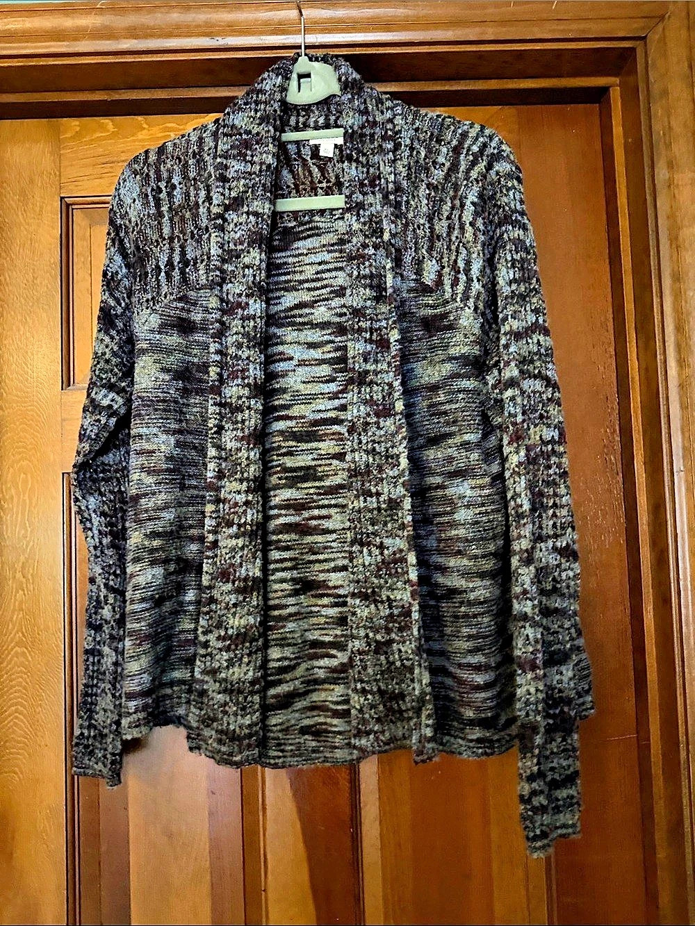 Sonoma Lifestyle Abstract Open Front Cardigan in Blue,Green,Maroon, and Black Si